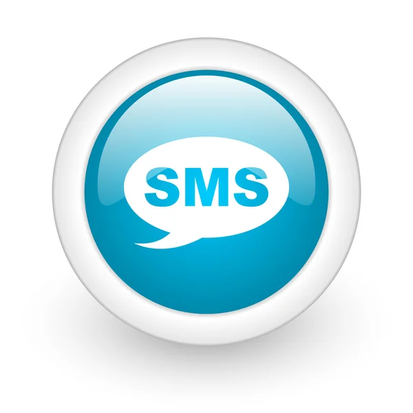 Blauwe cirkel glanzend web pictogram SMS op witte achtergrond — Stockfoto