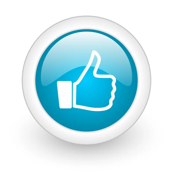 Daumen hoch blauer Kreis glänzendes Web-Symbol auf weißem Hintergrund — Stockfoto