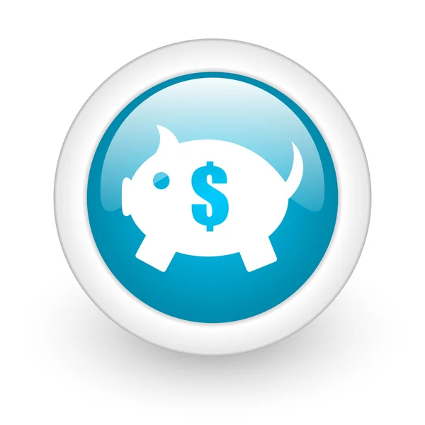 在白色背景上猪存钱罐蓝色圆光泽 web 图标 — 图库照片