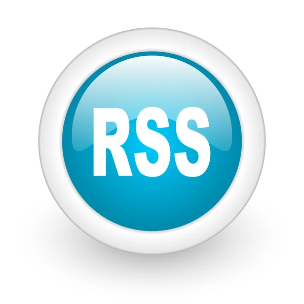 RSS εικονίδιο web γυαλιστερό μπλε κύκλο σε άσπρο φόντο — Φωτογραφία Αρχείου
