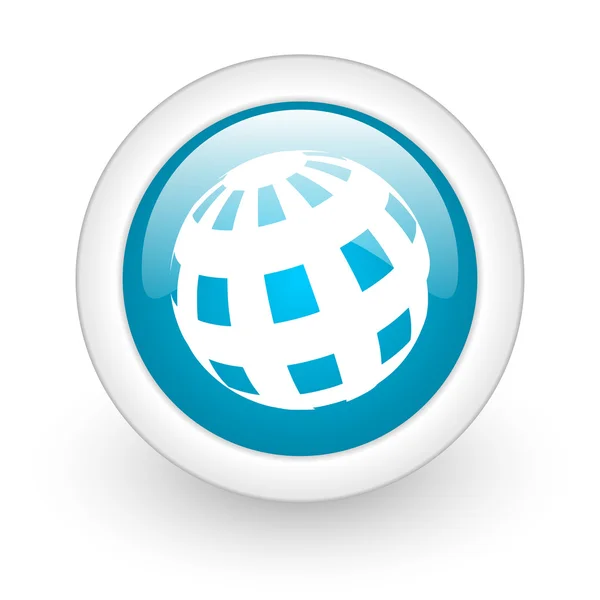 Blauwe cirkel glanzend web Wereldbolicoon op witte achtergrond — Stockfoto