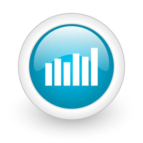 Gráfico de barras círculo azul ícone da web brilhante no fundo branco — Fotografia de Stock