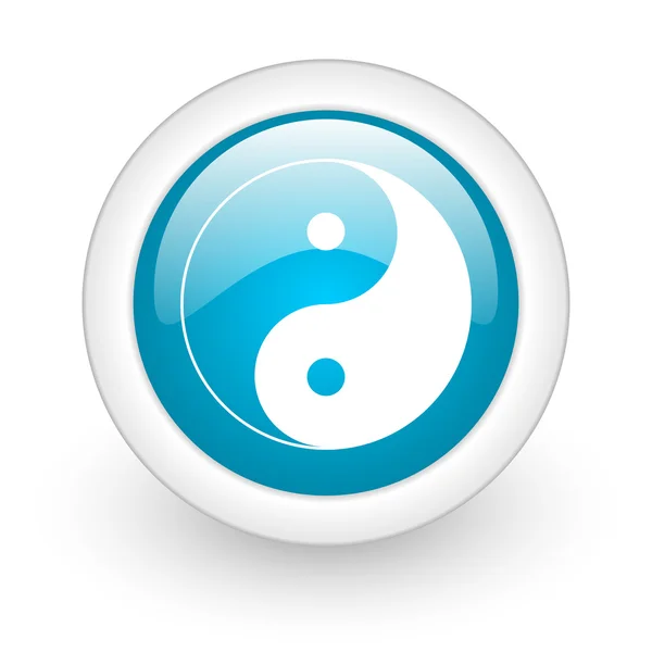 Ying yang azul círculo brillante icono web sobre fondo blanco — Foto de Stock