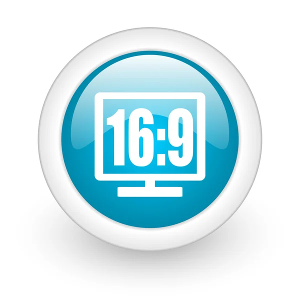 16 9 display blue circle glossy web icon on white background — ストック写真