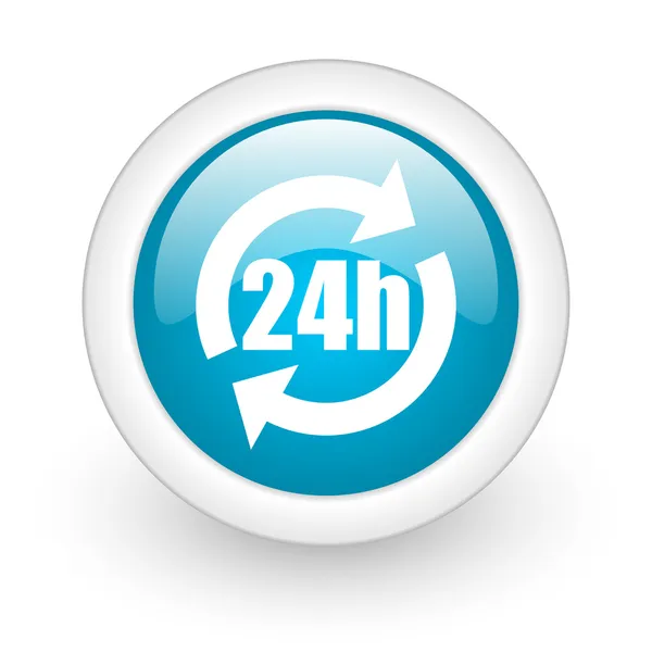 24h niebieskie koło WWW błyszczący ikona na białym tle — Zdjęcie stockowe