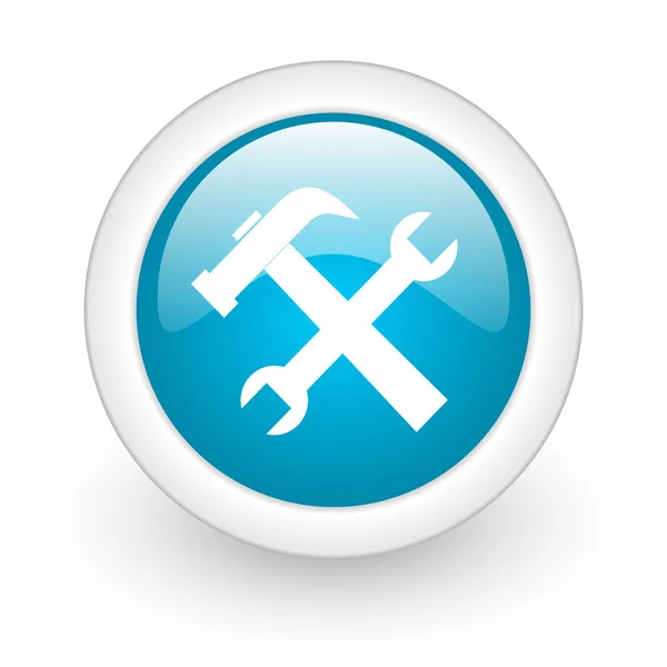 Herramientas círculo azul icono web brillante sobre fondo blanco —  Fotos de Stock