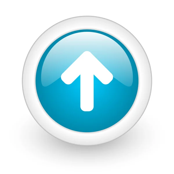 Flecha hacia arriba círculo azul icono de la web brillante sobre fondo blanco —  Fotos de Stock
