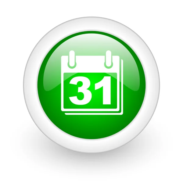 Calendario círculo verde icono web brillante sobre fondo blanco —  Fotos de Stock