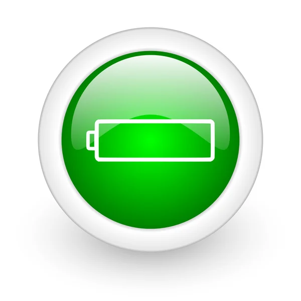 Εικονίδιο web γυαλιστερό πράσινο κύκλο μπαταρίας σε άσπρο φόντο — Φωτογραφία Αρχείου