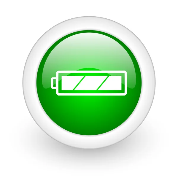 Batterie grüner Kreis glänzendes Web-Symbol auf weißem Hintergrund — Stockfoto