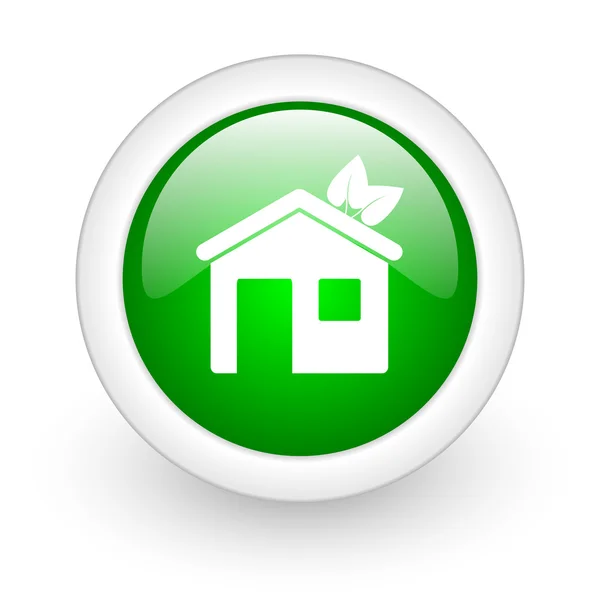 Home green circle glossy web icon on white background — Stock Photo, Image