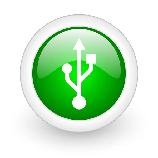 Usb green circle glossy web icon on white background — Stock Photo, Image