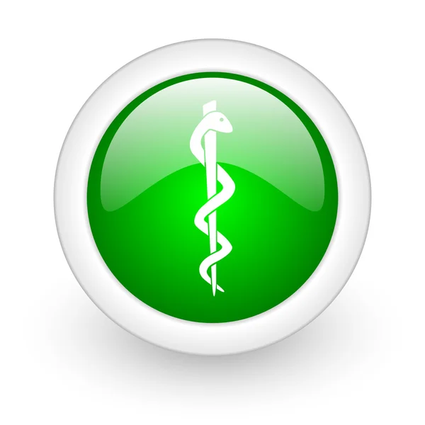 Caduceus círculo verde icono de la web brillante sobre fondo blanco — Foto de Stock