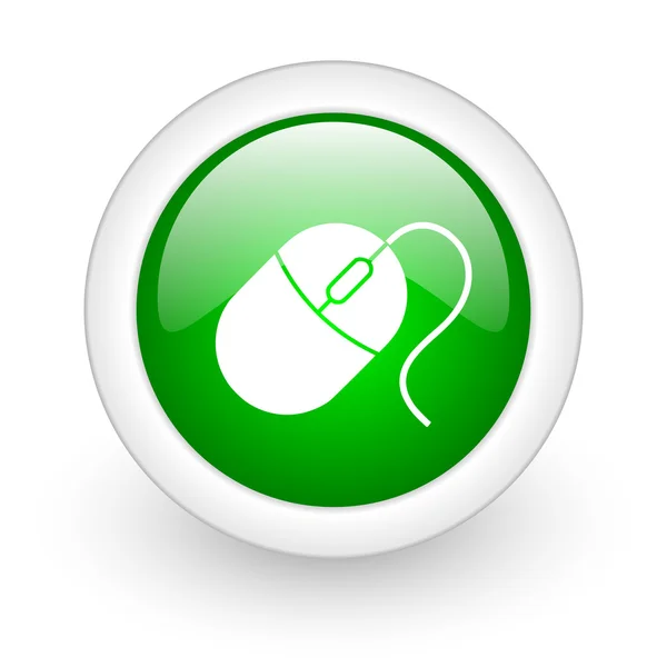 Ikona lesklý web myši zelený kruh na bílém pozadí — Stock fotografie