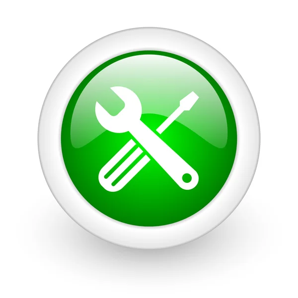 Tools green circle glossy web icon on white background — Stock Photo, Image