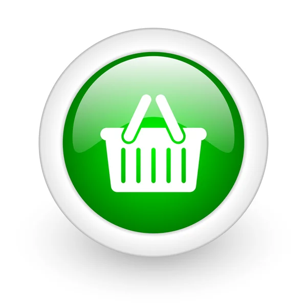 Carrinho de compras círculo verde ícone da web brilhante no fundo branco — Fotografia de Stock