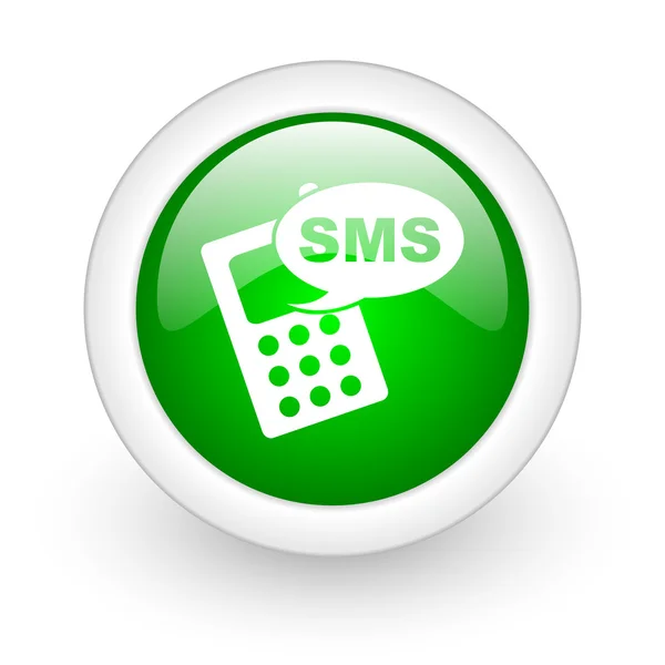 SMS daire parlak web simgesi beyaz zemin üzerine yeşil — Stok fotoğraf