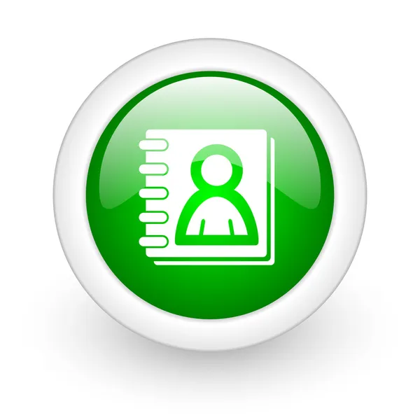 Adres książki zielone kółko WWW błyszczący ikona na białym tle — Zdjęcie stockowe