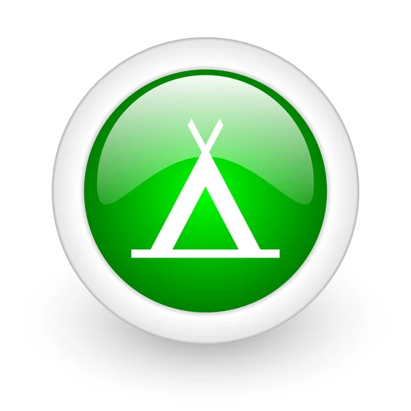 Camping groen rondje glanzend web pictogram op witte achtergrond — Stockfoto