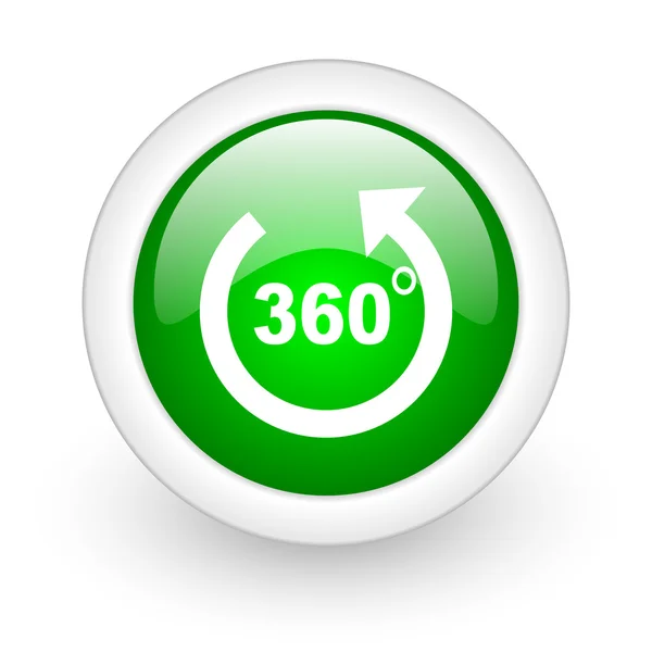 Panorama 360 stopni zielone kółko WWW błyszczący ikona na białym tle — Zdjęcie stockowe