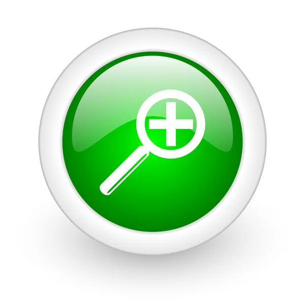 Vergroting groene cirkel glanzend web pictogram op witte achtergrond — Stockfoto