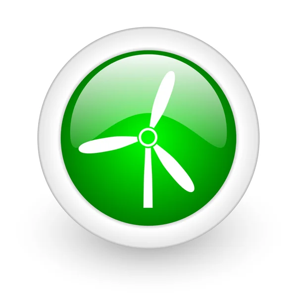 Molino de viento círculo verde icono de la web brillante sobre fondo blanco — Foto de Stock