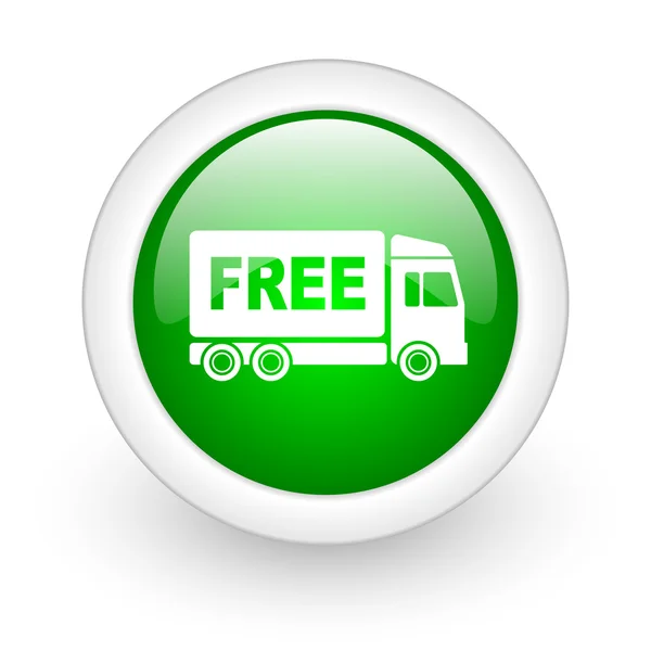 Free delivery green circle glossy web icon on white background — Stock Photo, Image