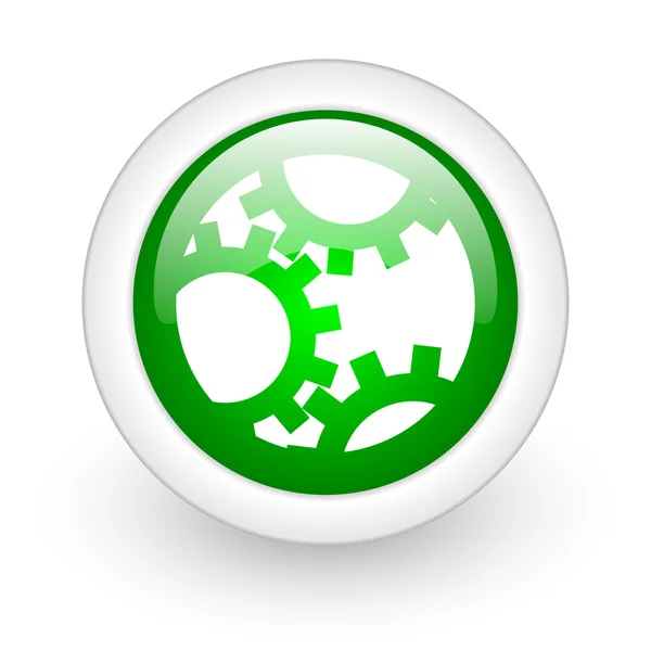 Engranajes círculo verde icono web brillante sobre fondo blanco —  Fotos de Stock