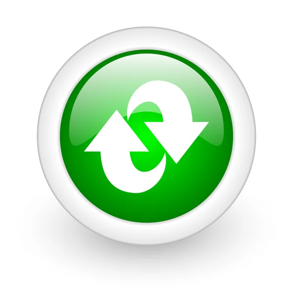 Rotate green circle glossy web icon on white background — Stock Photo, Image