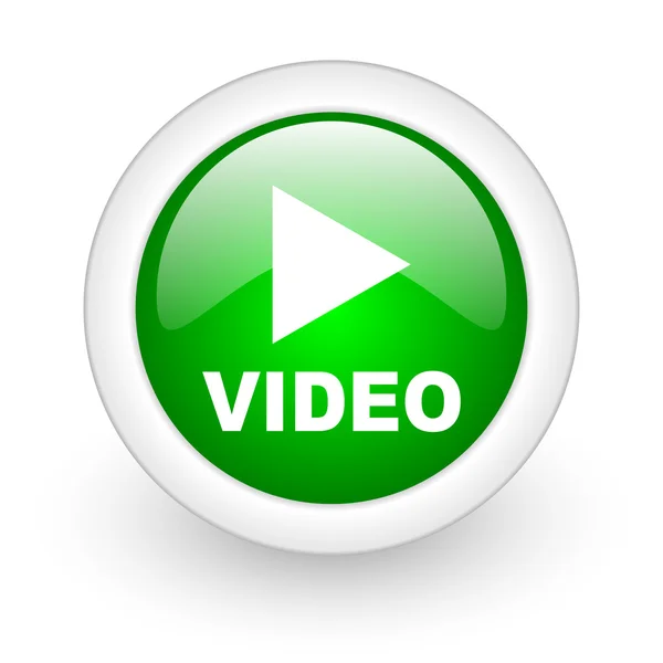 Video green circle glossy web icon on white background — Stock Photo, Image