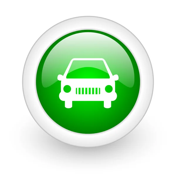 Carro verde círculo brilhante web ícone no fundo branco — Fotografia de Stock
