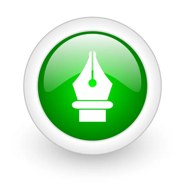 Pen green circle glossy web icon on white background — Stock Photo, Image