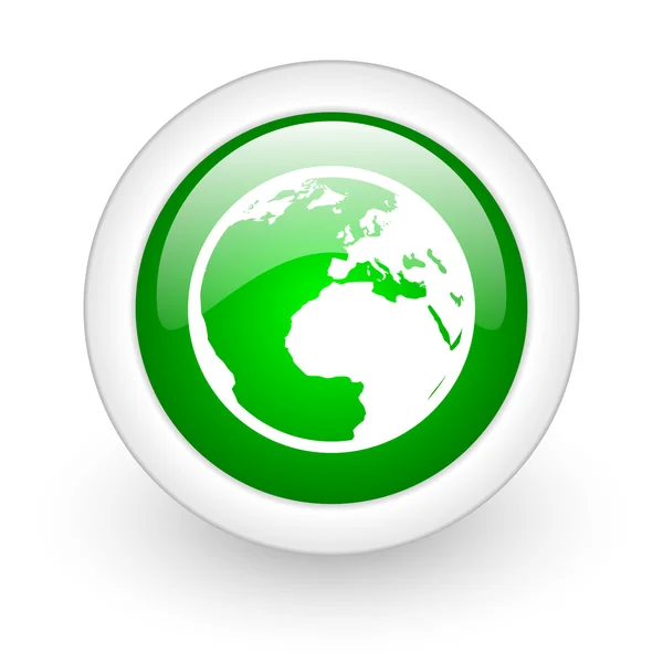 白い背景の上の地球緑色の丸い光沢があるウェブ アイコン — ストック写真