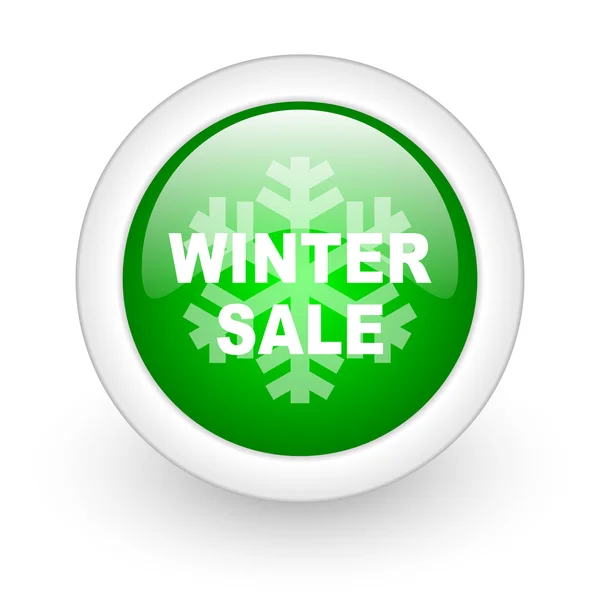 在白色背景上冬季出售绿色圆圈光泽 web 图标 — 图库照片