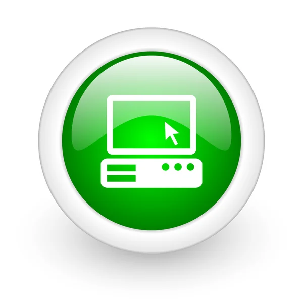 PC groen rondje glanzend web pictogram op witte achtergrond — Stockfoto