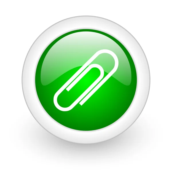 Clip de papel círculo verde icono web brillante sobre fondo blanco —  Fotos de Stock