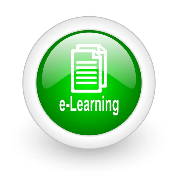Ikona lesklý webové e-learning zelený kruh na bílém pozadí — Stock fotografie