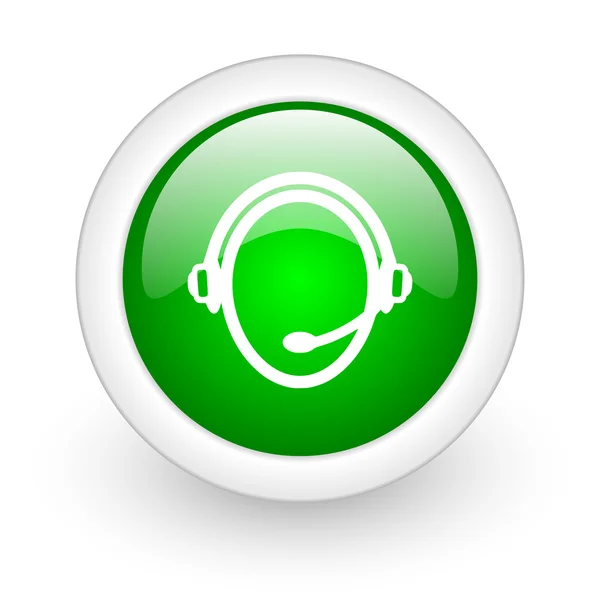 白い背景の上顧客サービス緑色の円の光沢があるウェブ アイコン — ストック写真
