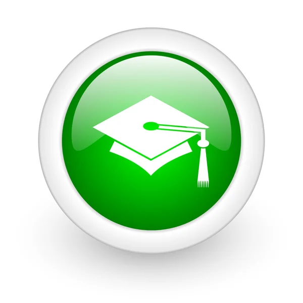 Αποφοίτηση εικονίδιο web γυαλιστερό πράσινο κύκλο σε άσπρο φόντο — Φωτογραφία Αρχείου