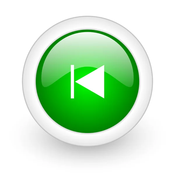Prev círculo verde ícone web brilhante no fundo branco — Fotografia de Stock