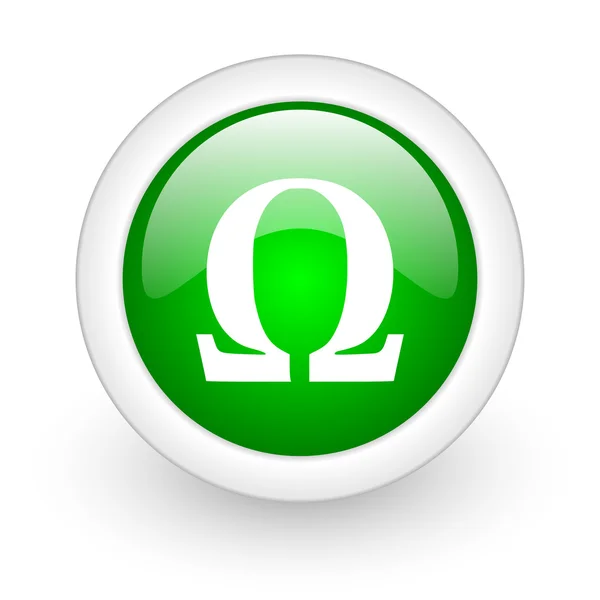 Omega groene cirkel glanzend web pictogram op witte achtergrond — Stockfoto