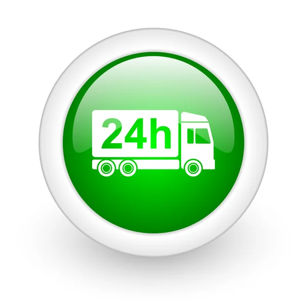 Delivery 24h green circle glossy web icon on white background — Stock Photo, Image