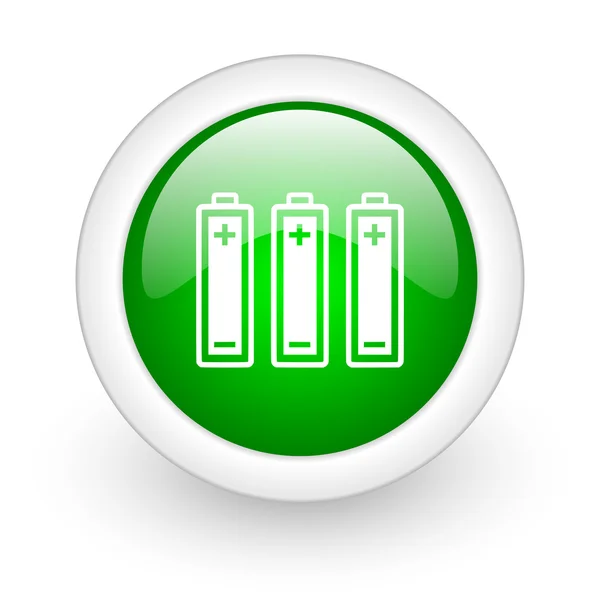 Akkumulátorok zöld kör fényes web ikon fehér háttér — Stock Fotó