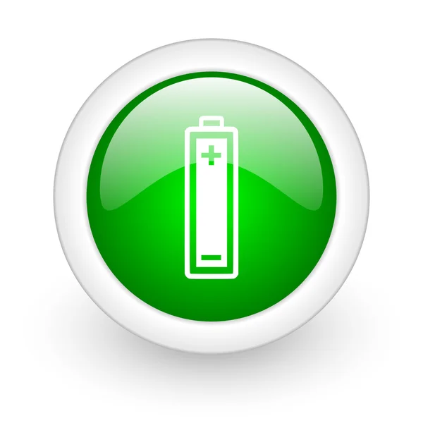 Groene cirkel glanzend web batterijpictogram op witte achtergrond — Stockfoto