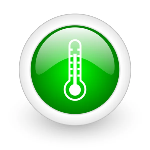 Термометр зеленый круг глянцевый иконка паутины на белом фоне — стоковое фото