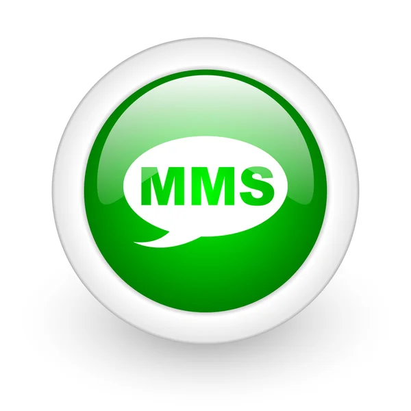 MMS grön cirkel glansigt spindelväv ikonen på vit bakgrund — Stockfoto