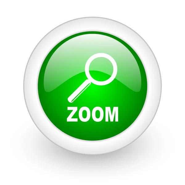 Zoom cercle vert icône web brillant sur fond blanc — Photo