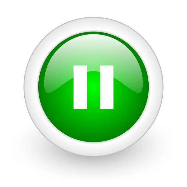Pausa círculo verde ícone web brilhante no fundo branco — Fotografia de Stock