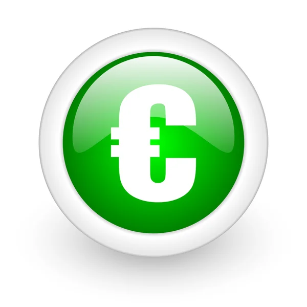 Euro groene cirkel glanzend web pictogram op witte achtergrond — Stockfoto