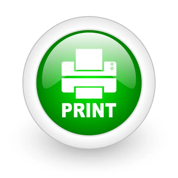 Druk zielony koło WWW błyszczący ikona na białym tle — Zdjęcie stockowe